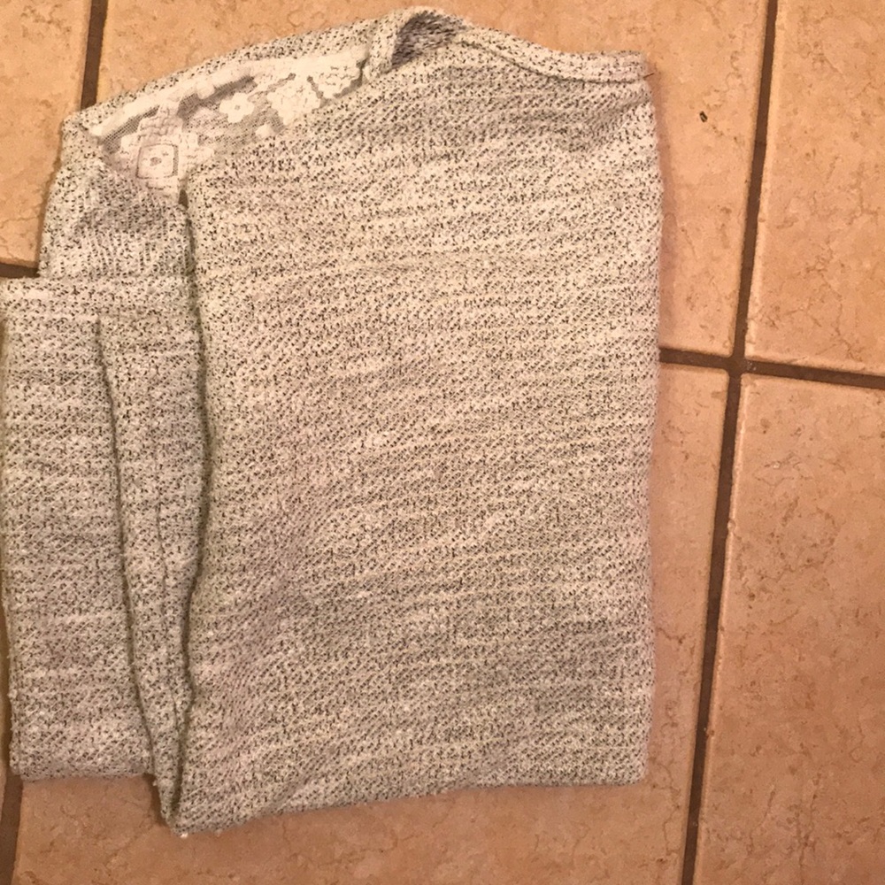 Grey and white lace knit top