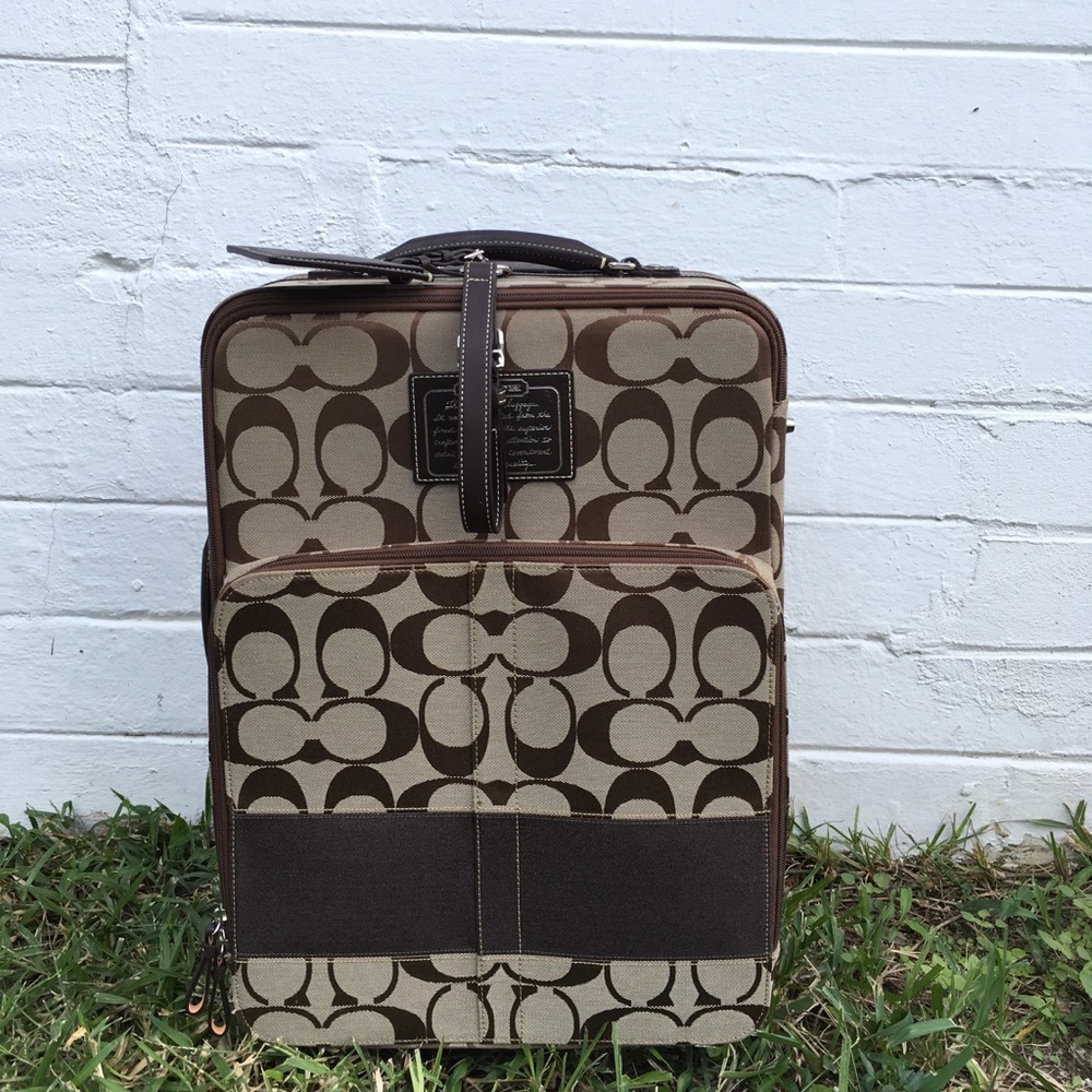 Coach Signature Stripe Brown Carry On Wheel Along