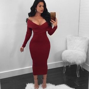 Fashion nova off the shoulder dress in wine