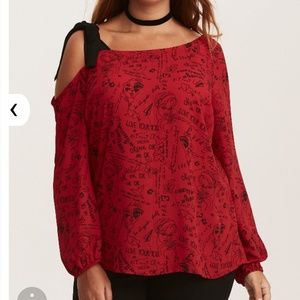 Torrid Verbiage Print Bow One Shoulder Blouse