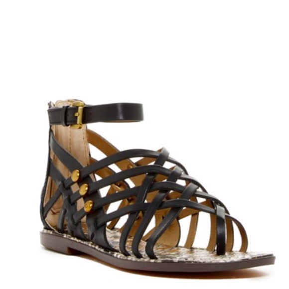 Black Snake Print Leather Caged Gladiator Sandals - Picture 3 of 6