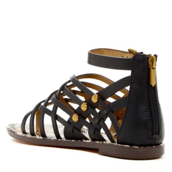 Black Snake Print Leather Caged Gladiator Sandals - Picture 4 of 6