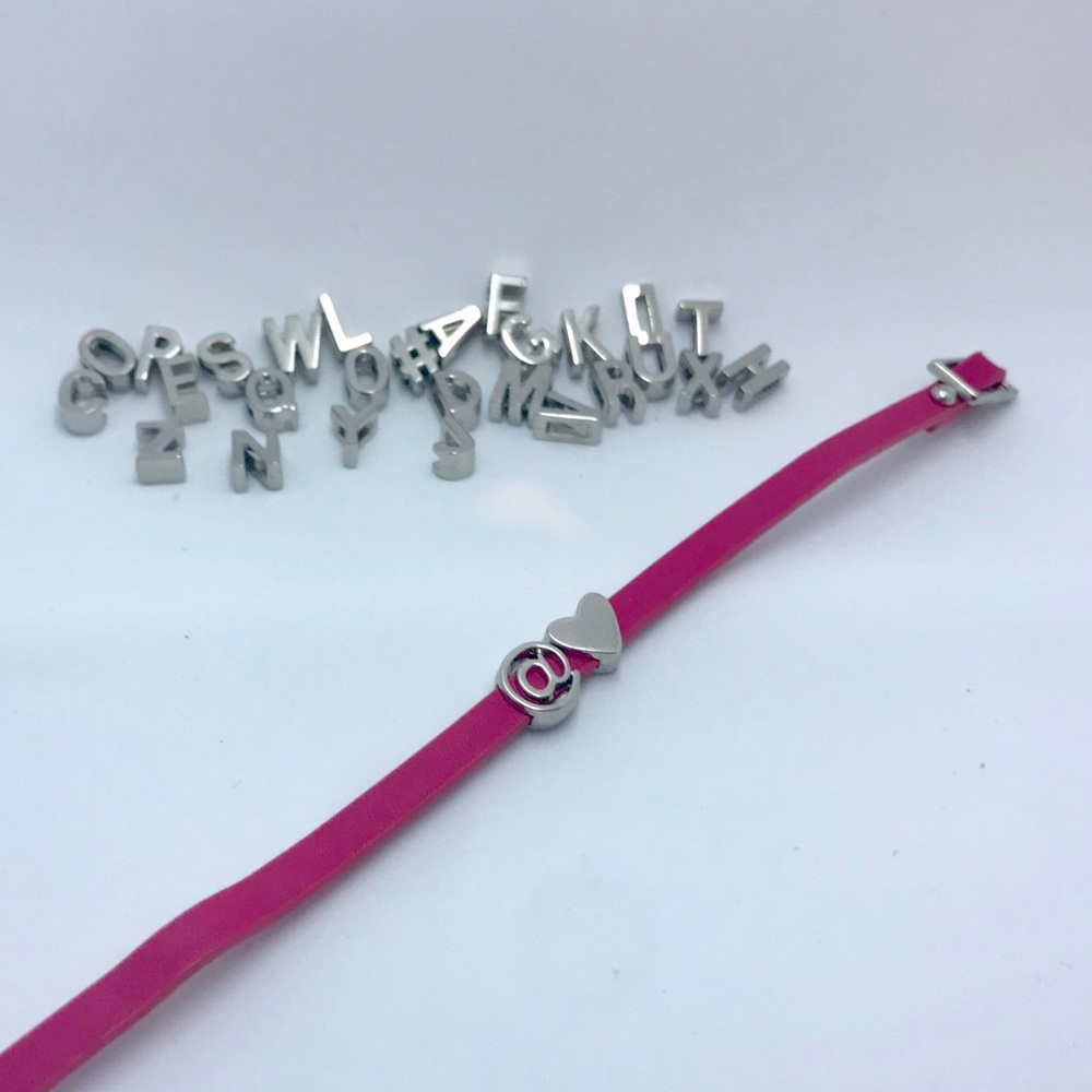 SILVER alphabet BRACELET RED band letters words - Picture 2 of 7