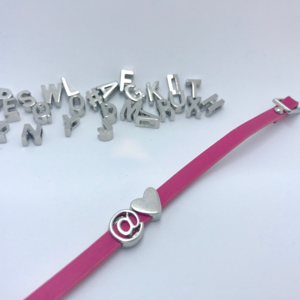 SILVER alphabet BRACELET RED band letters words - Picture 4 of 7