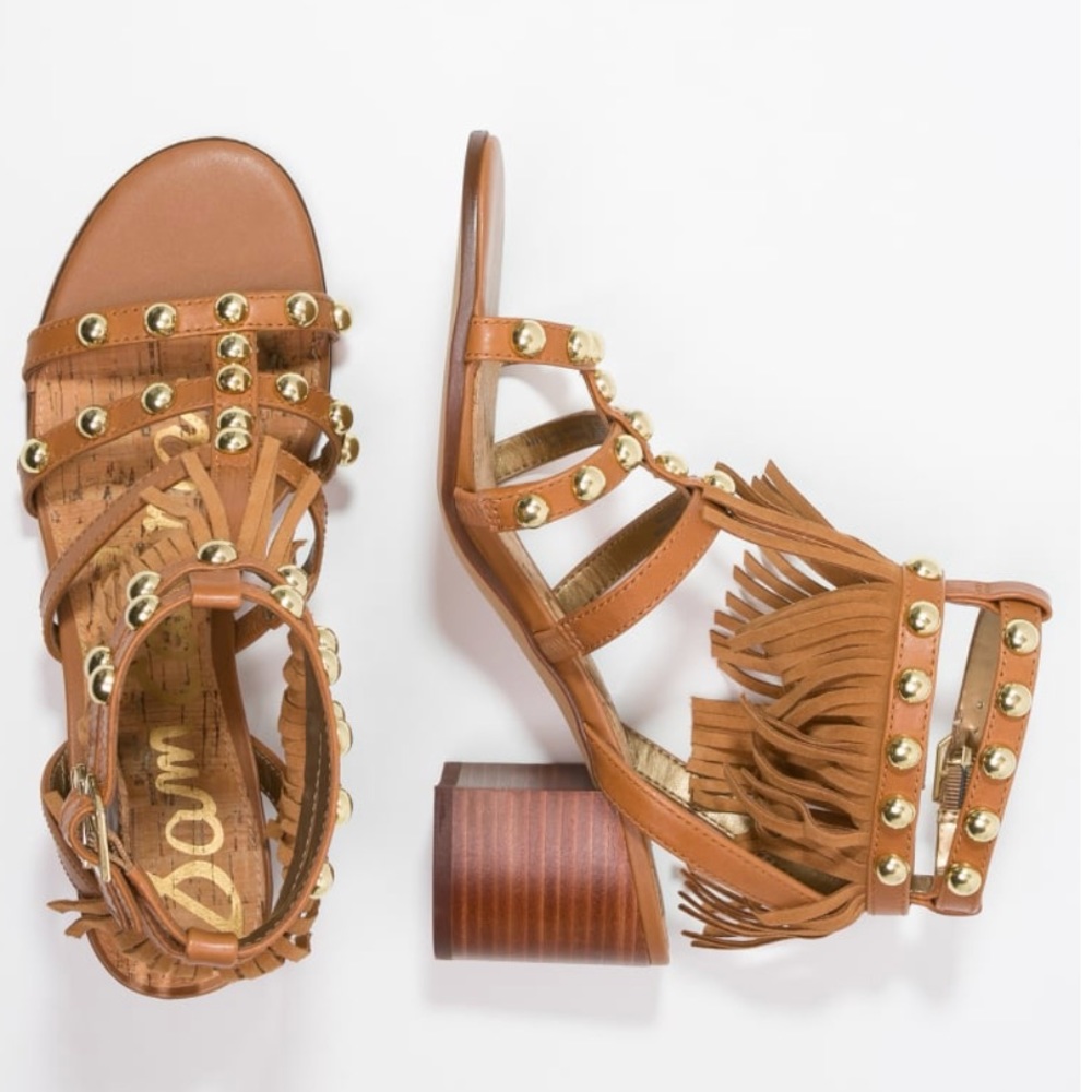 Fringe Block Heel Studded Boho Chic Sandal - Picture 3 of 6