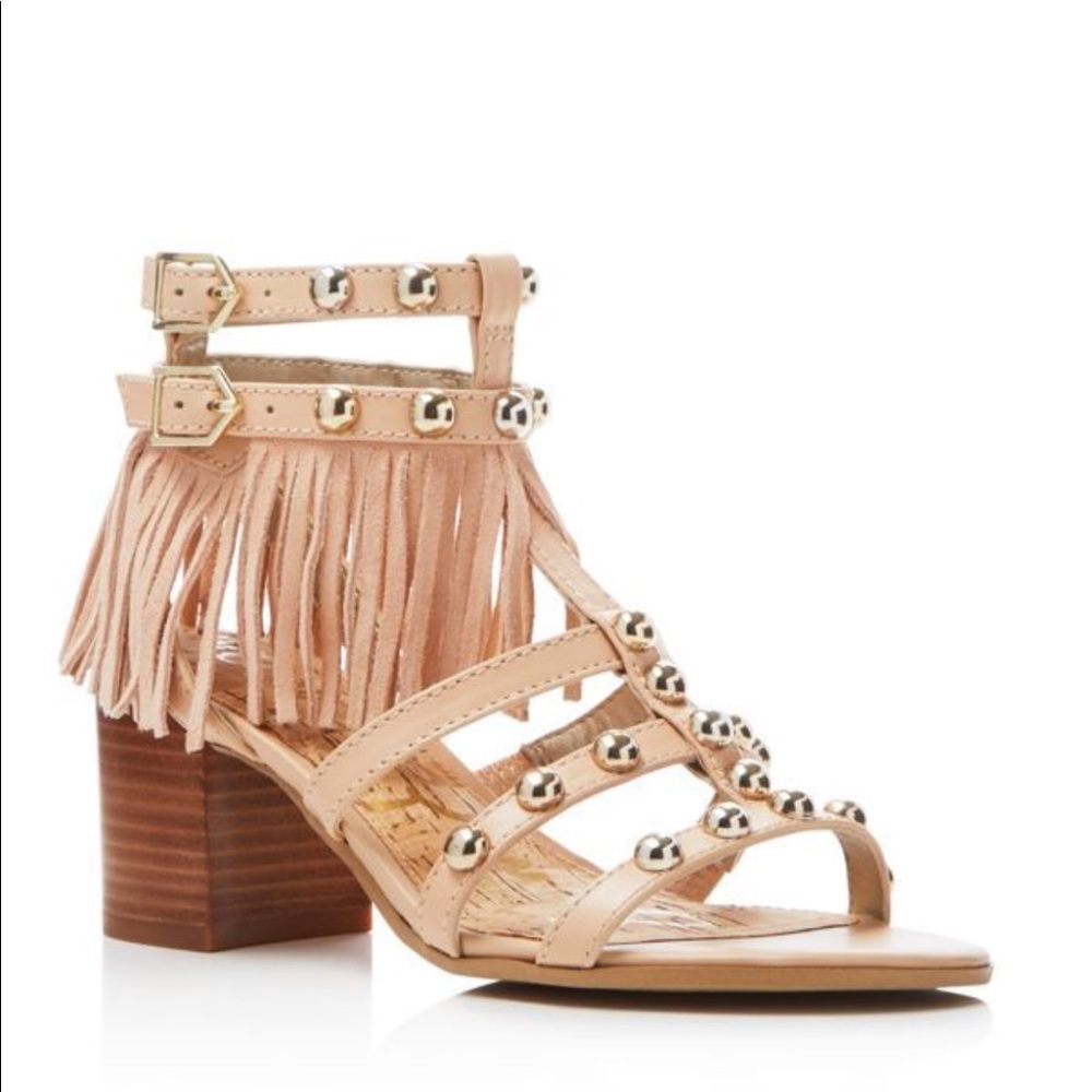 Fringe Block Heel Studded Boho Chic Sandal - Picture 6 of 6