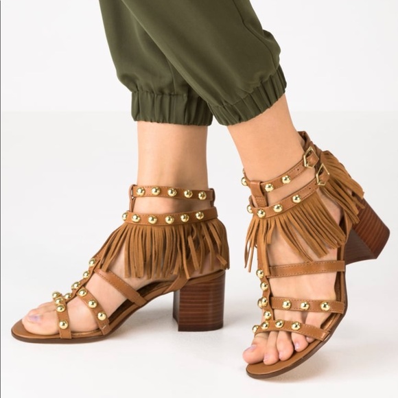 Sam Edelman Shoes - Fringe Block Heel Studded Boho Chic Sandal