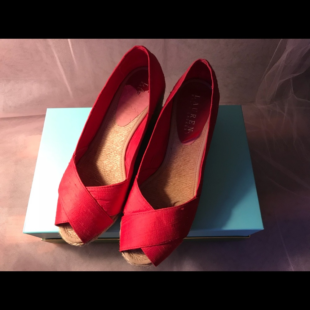 Ralph Lauren Red Silk Espadrilles