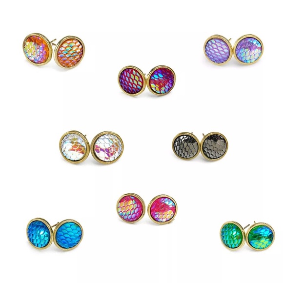 Mermaid Scale Iridescent Round Stud Earrings - Picture 7 of 7