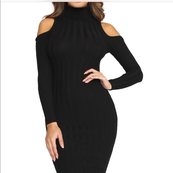SEXY TURTLENECK COLD SHOULDER RIBBED KNIT - Picture 2 of 2