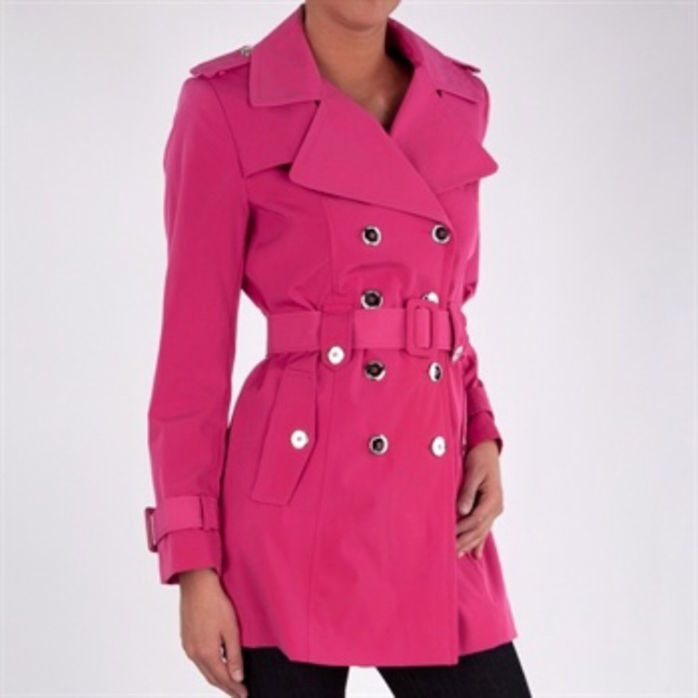 Calvin Klein CK Pink Trench Coat w/ Silver Buttons