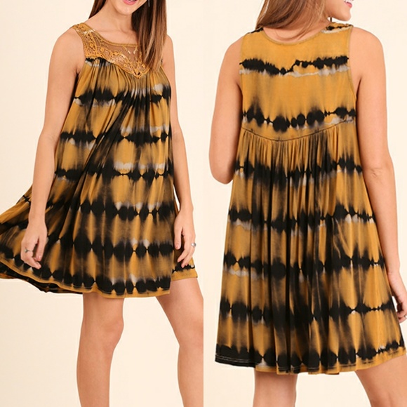 LAST 2! Black Yellow Lace Tunic Tie Dye Dress - Picture 1 of 5