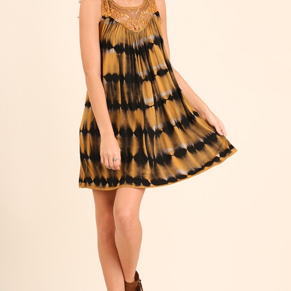 LAST 2! Black Yellow Lace Tunic Tie Dye Dress - Picture 5 of 5