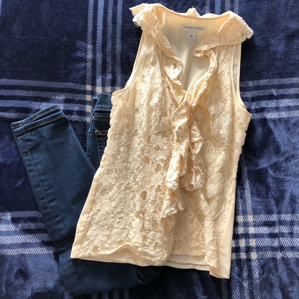 Button up lace sleeveless top banana republic