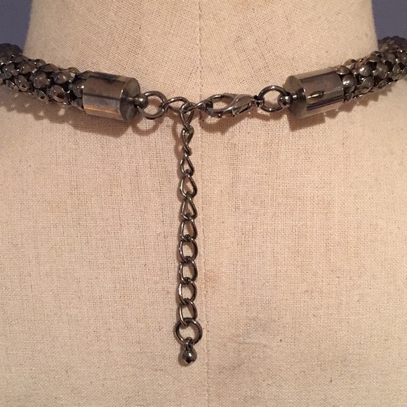 Statement Necklace Silver Gray Chain w Stones - Picture 4 of 4