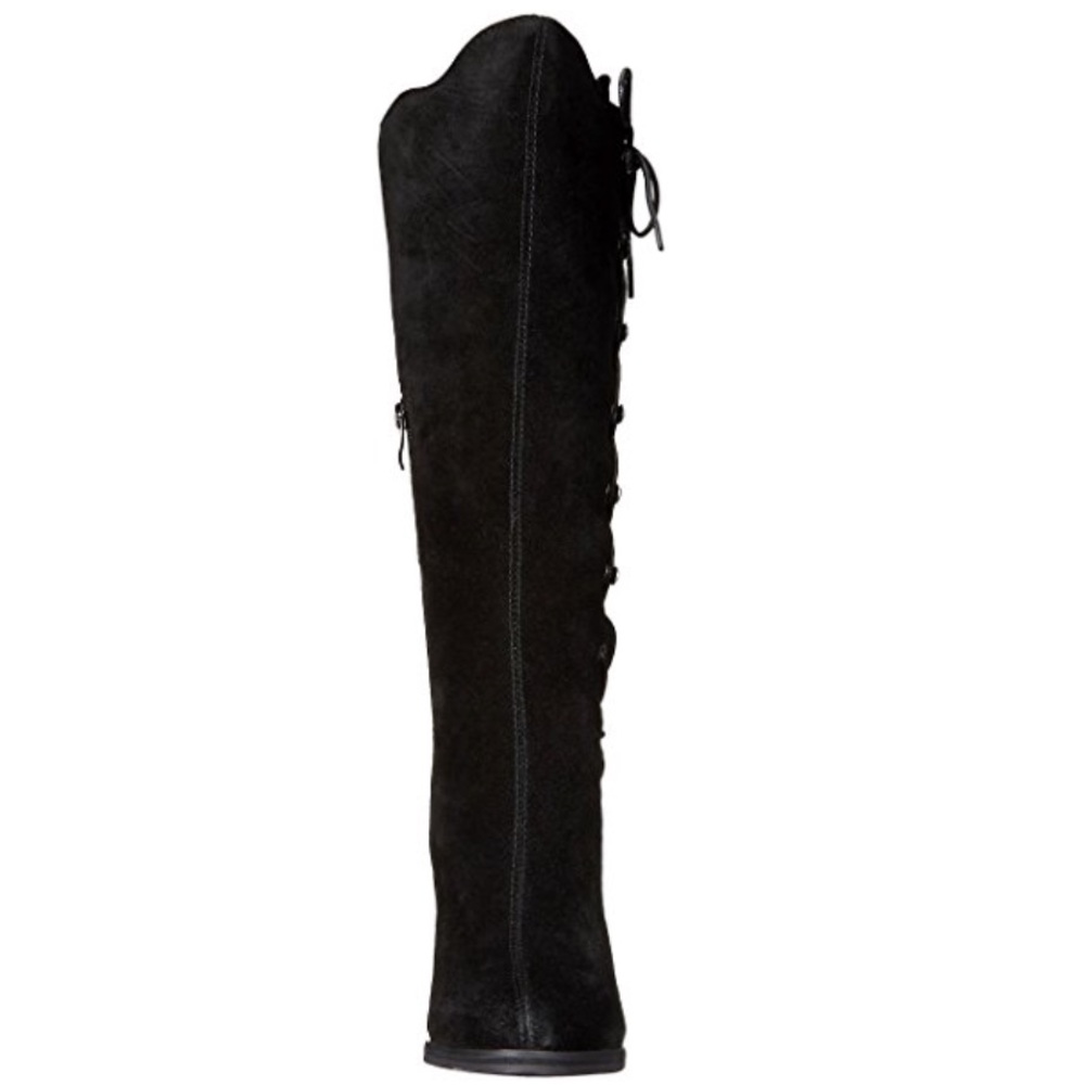 NIB Black Distressed Block Heel Lace Up Side Boots - Picture 4 of 6