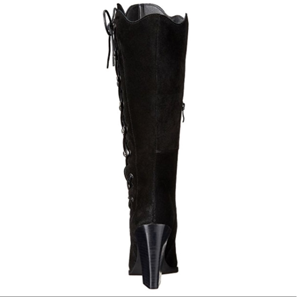 NIB Black Distressed Block Heel Lace Up Side Boots - Picture 5 of 6