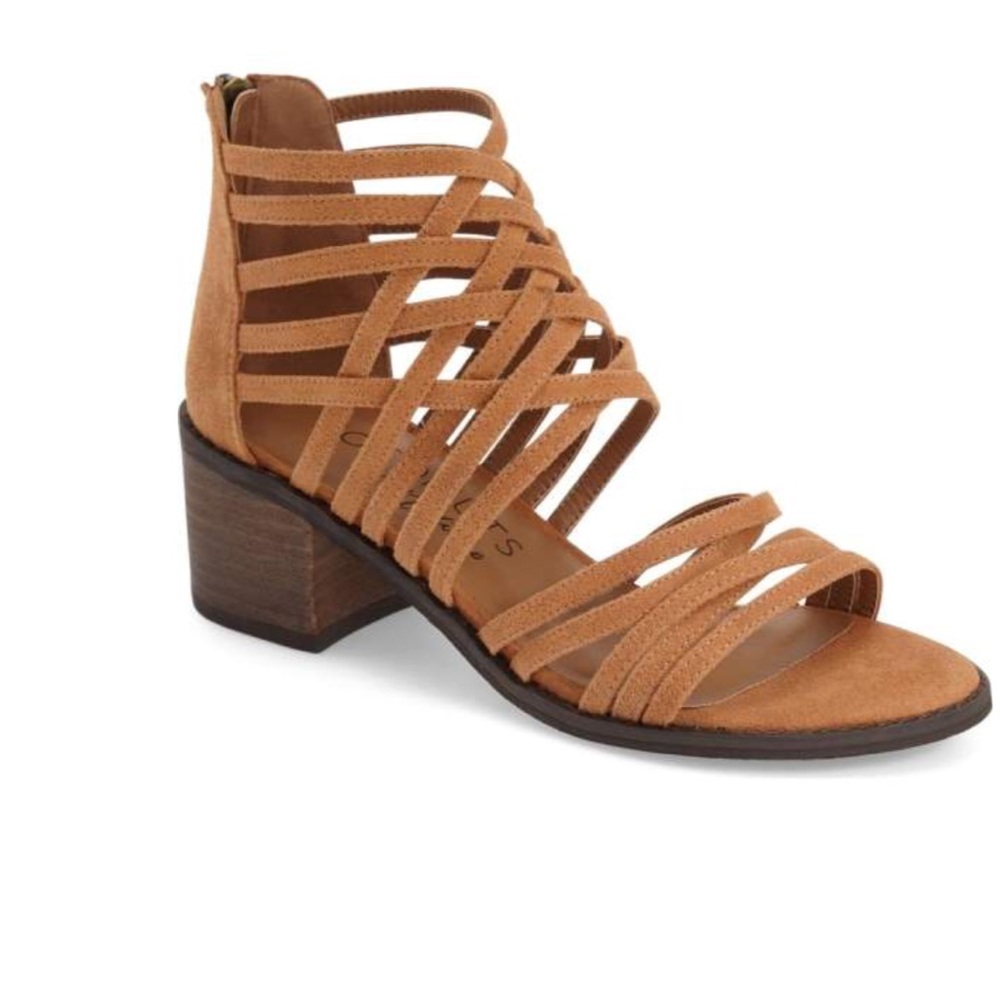 Tan Leather Crisscross Strappy Block Heel Sandal - Picture 7 of 8