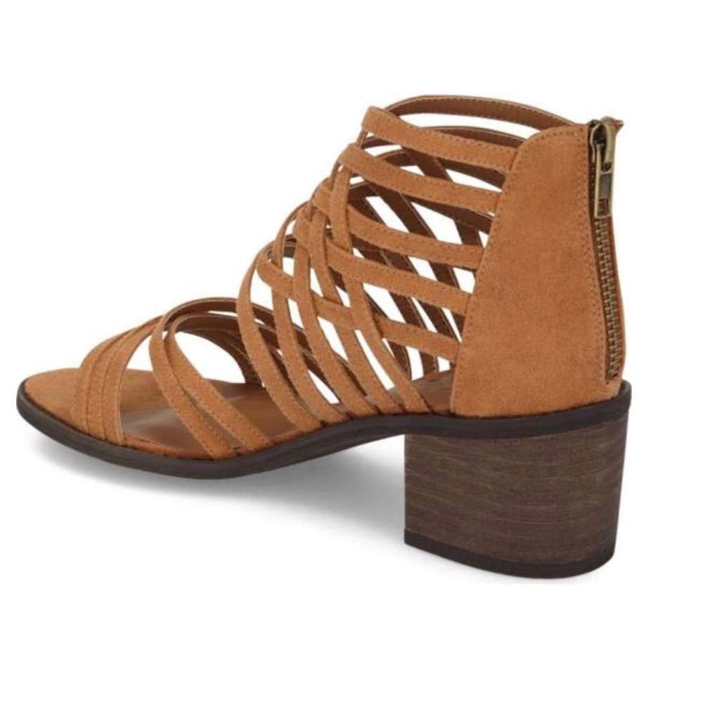 Tan Leather Crisscross Strappy Block Heel Sandal - Picture 8 of 8