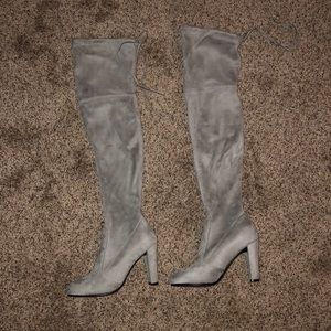 Light grey thigh high boots