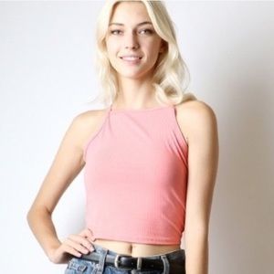 Pink Ribbed Cropped Tank Top S/M