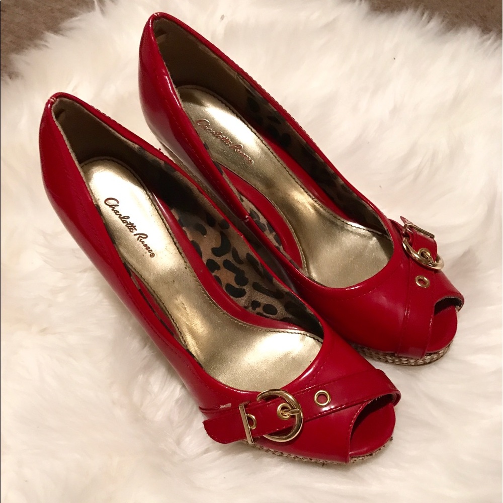 Super-cute Red Open Toe Wedges