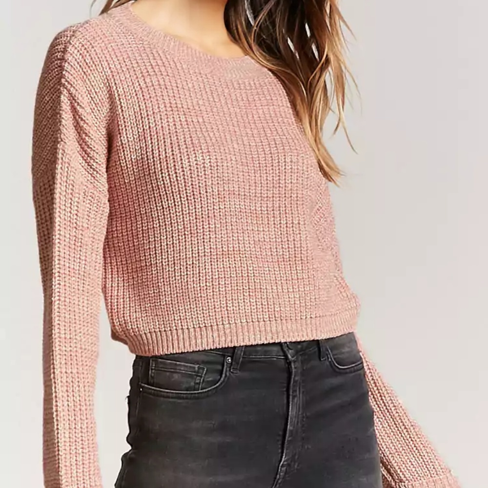 Dusty Rose Pink Boxy Marled Ribbed Sweater