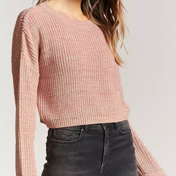 Dusty Rose Pink Boxy Marled Ribbed Sweater - Picture 1 of 8