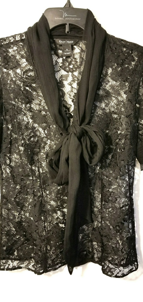 White House Black Market Size 4 Black Lace Shirt W