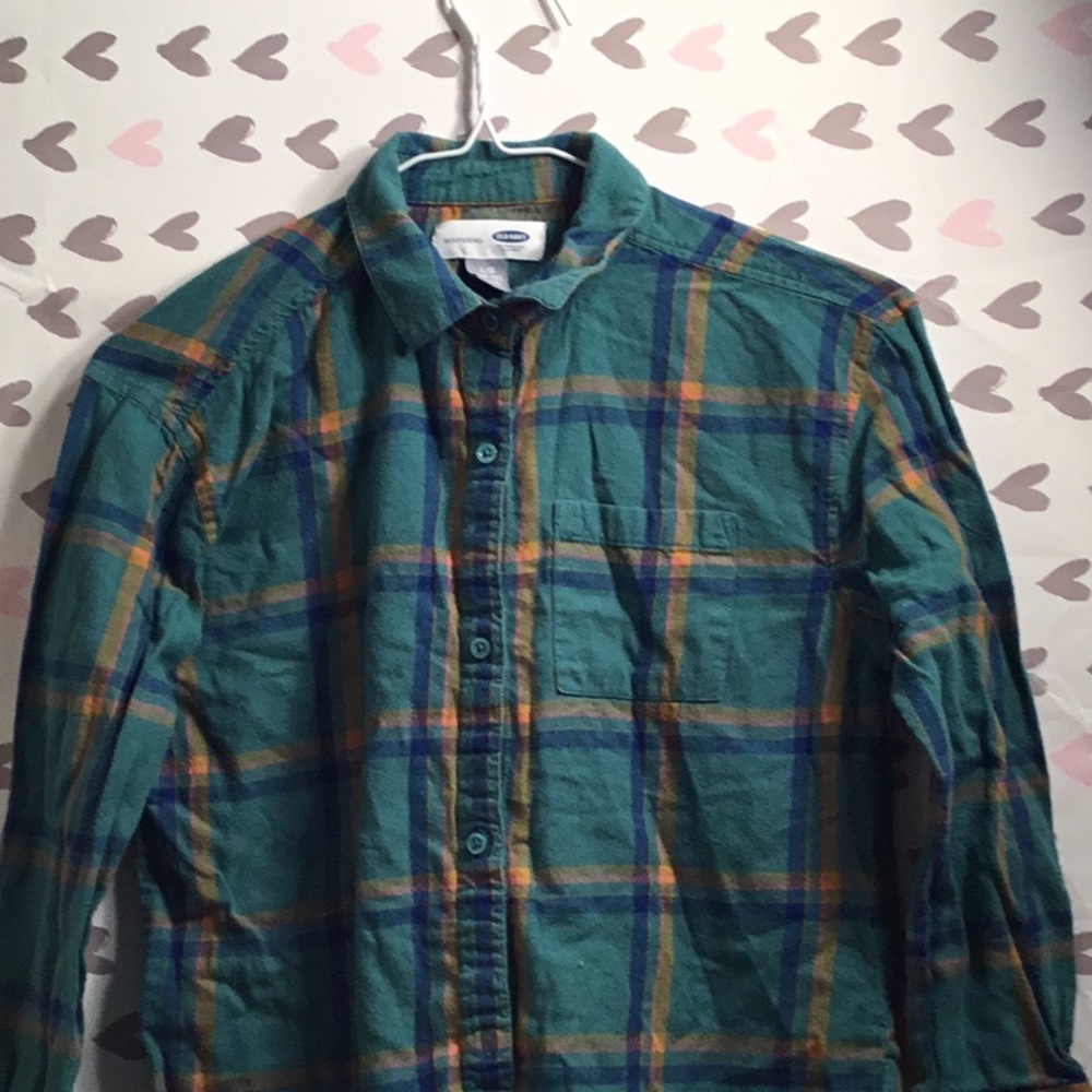 Kids blue and green plaid shirt