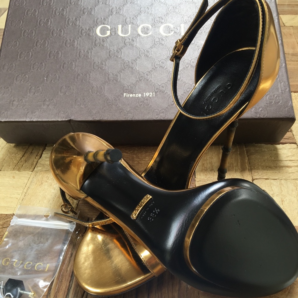 BRANDNEW in box AUTHENTIC GUCCI gold bamboo heels