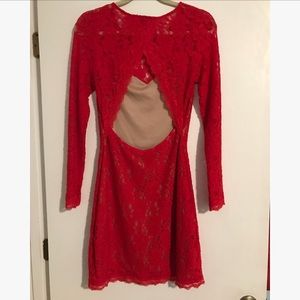 Express Red Lace Dress with open back - Size S