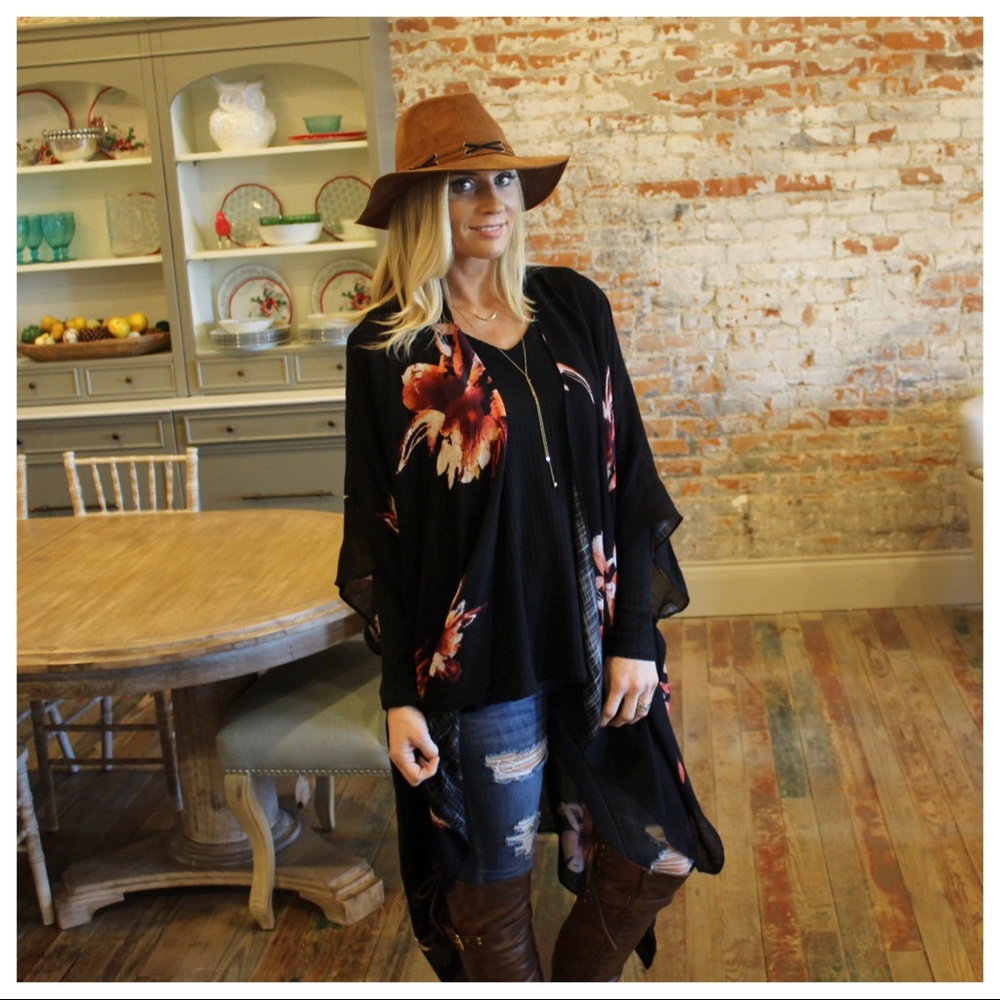 Black floral print long cardigan - Picture 3 of 4