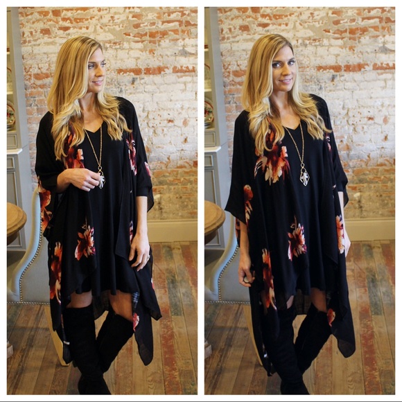 Black floral print long cardigan - Picture 4 of 4