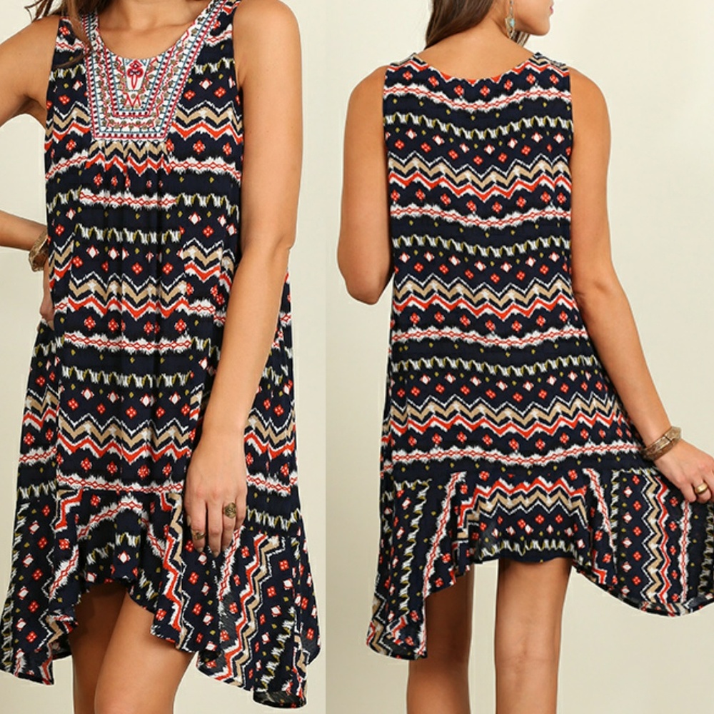 Umgee Dress Size S M L Aztec Tribal Embroidered Beaded Western Whimsygoth Womens
