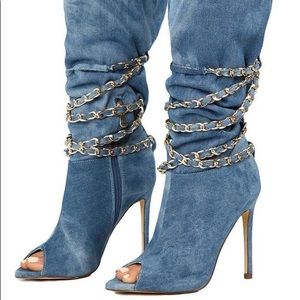 Denim chained boots