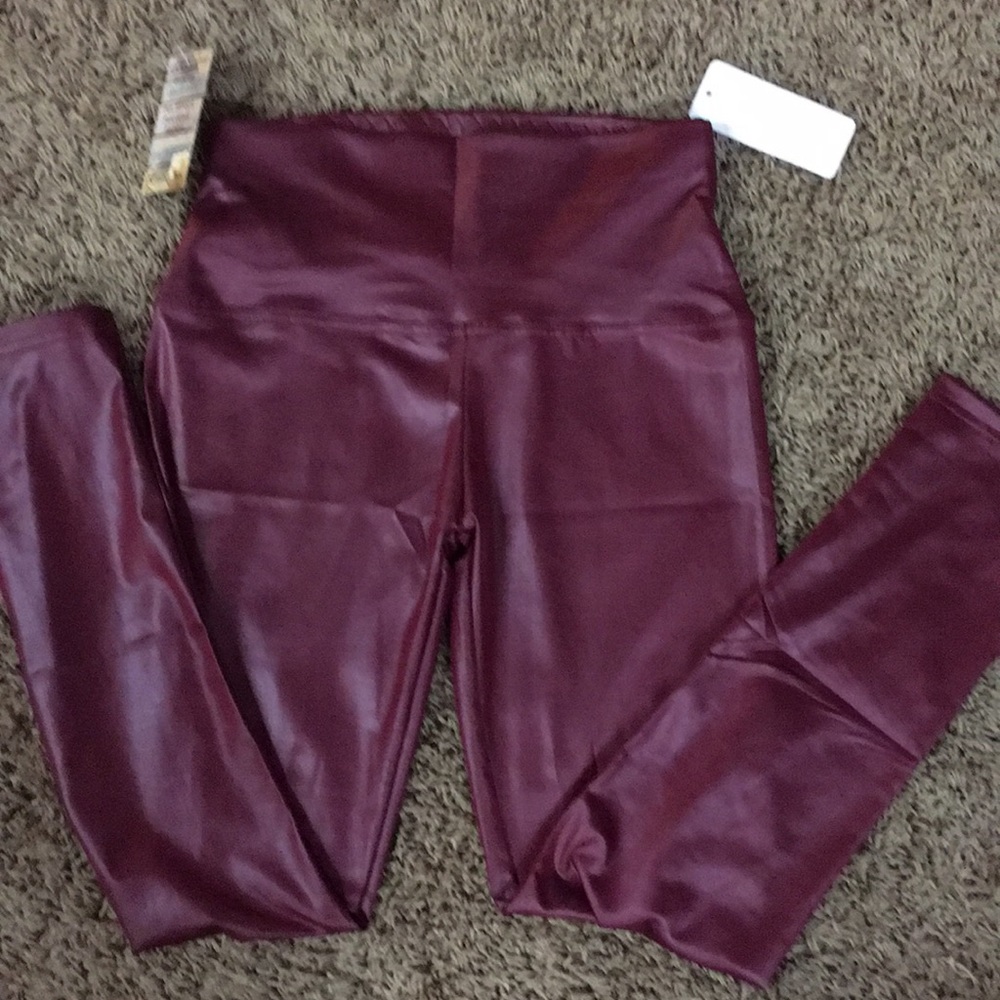 Burgundy Vegan leather high waisted leggings
