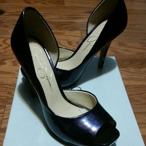 Pewter (deep sparkly purple) peep toe heels