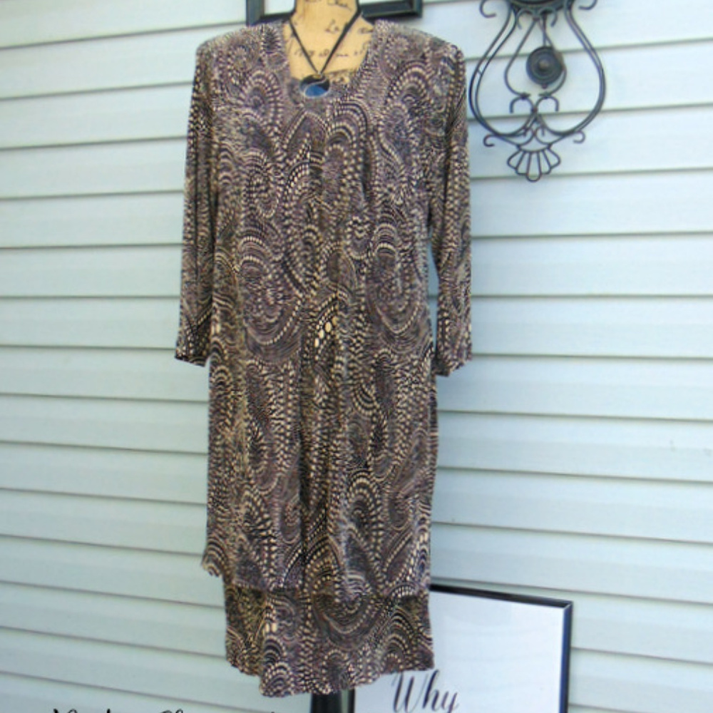 PLUS SZ Knit Jacket Dress Black Ivory Paisley 18W