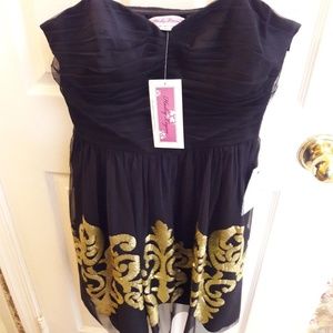 Black/Gold Strapless Cocktail Dress Sz 11/12