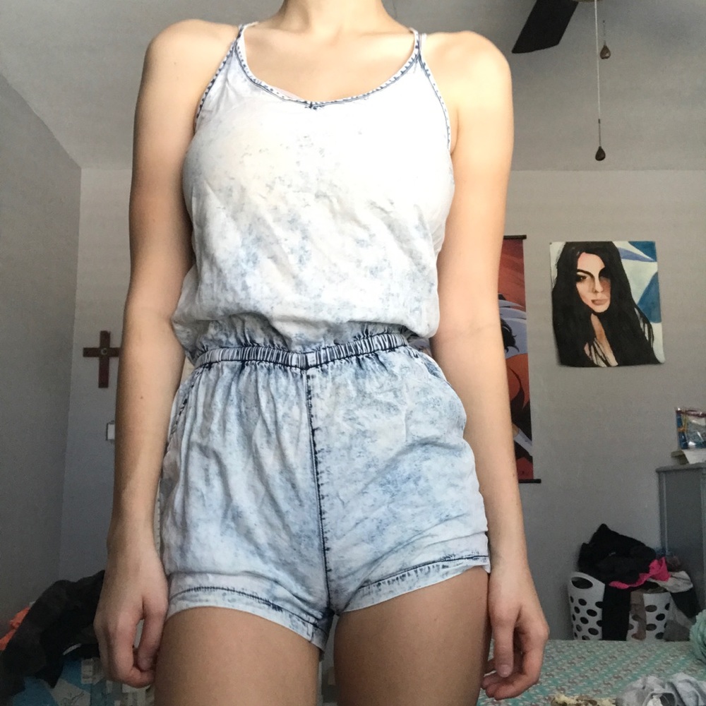 Acid wash 'denim' romper