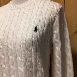 Ralph Lauren White Chunky Knit Cable Crew Sweater