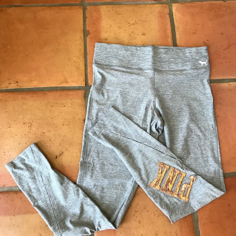 NIP VS PINK BLING COTTON LEGGING SZ M RICH GREY