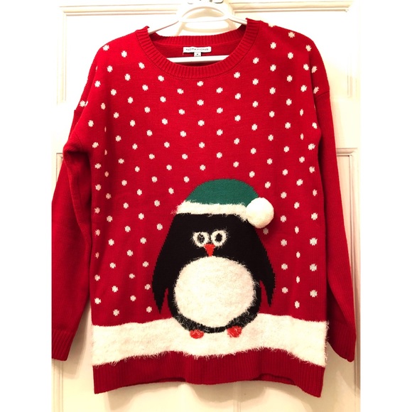 Notations Sweaters - Adorable Christmas sweater with 3D pinguin Sz Med
