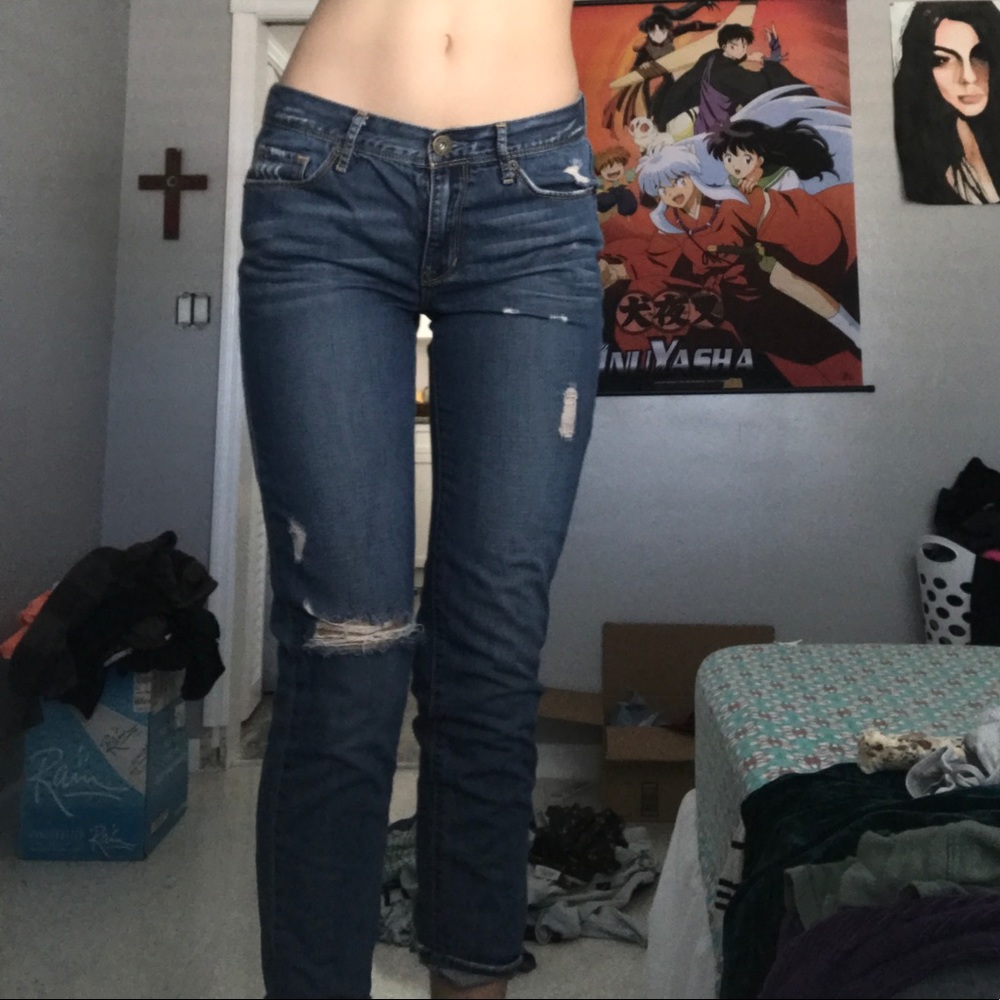 Bull head denim cropped boyfriend jeans