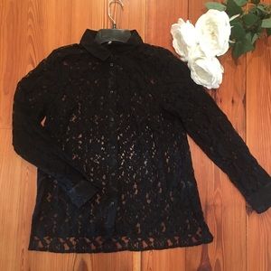 Black lace long sleeved button up top/blouse.