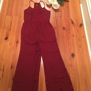Women’s red spaghetti strap halter romper pants