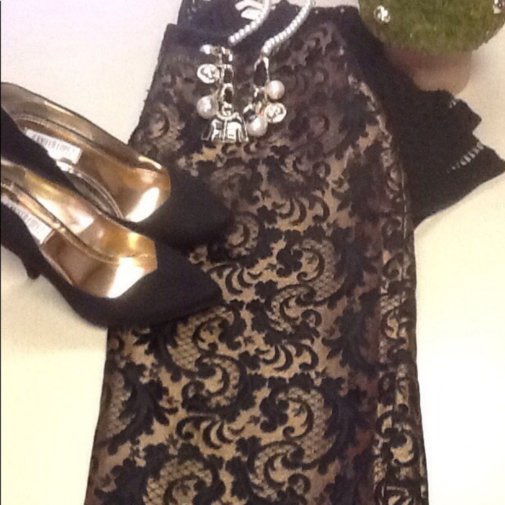 Classy black & gold brocade pencil skirt