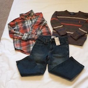 Boys jeans, sweater and button down shirt