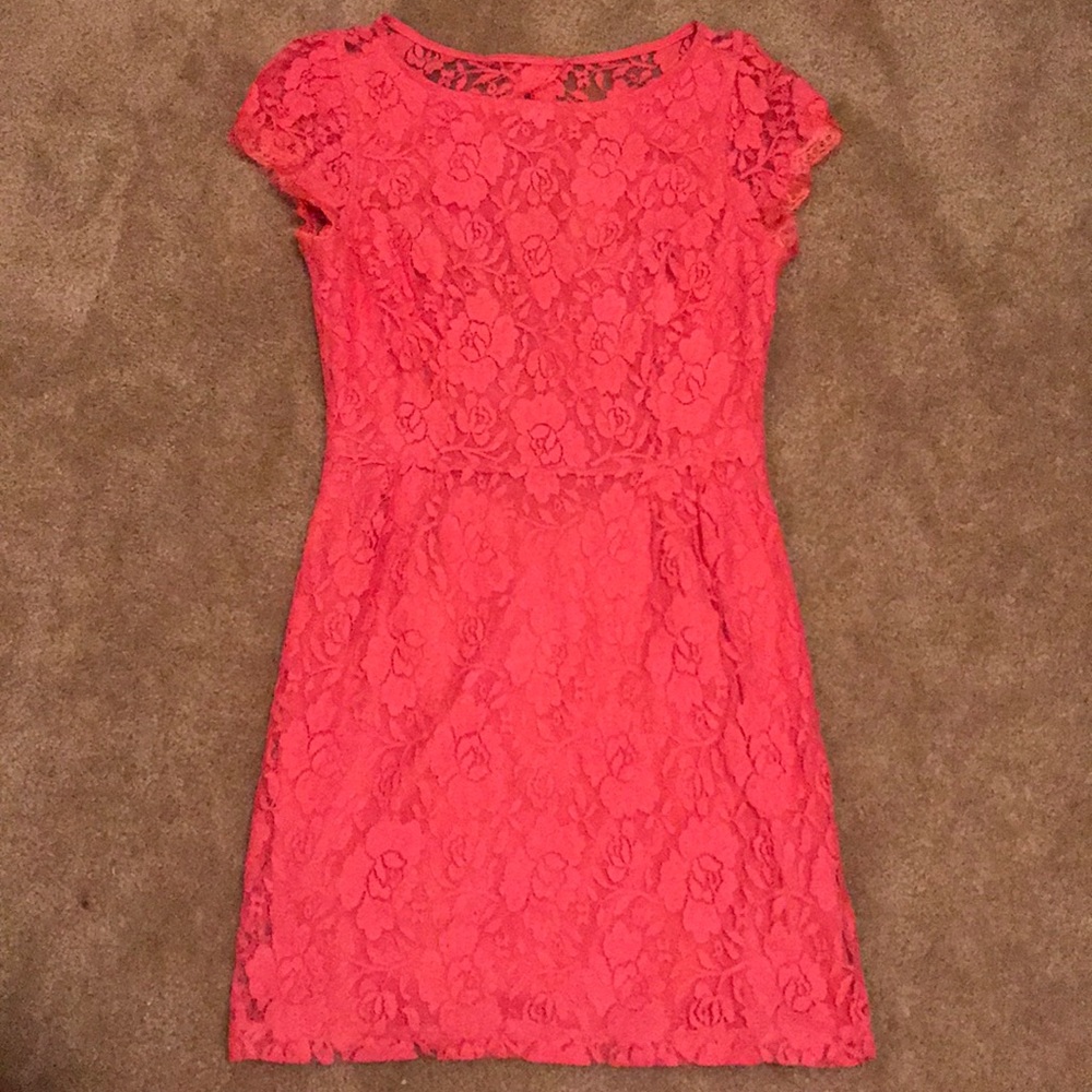 Coral Lace Backless Dress